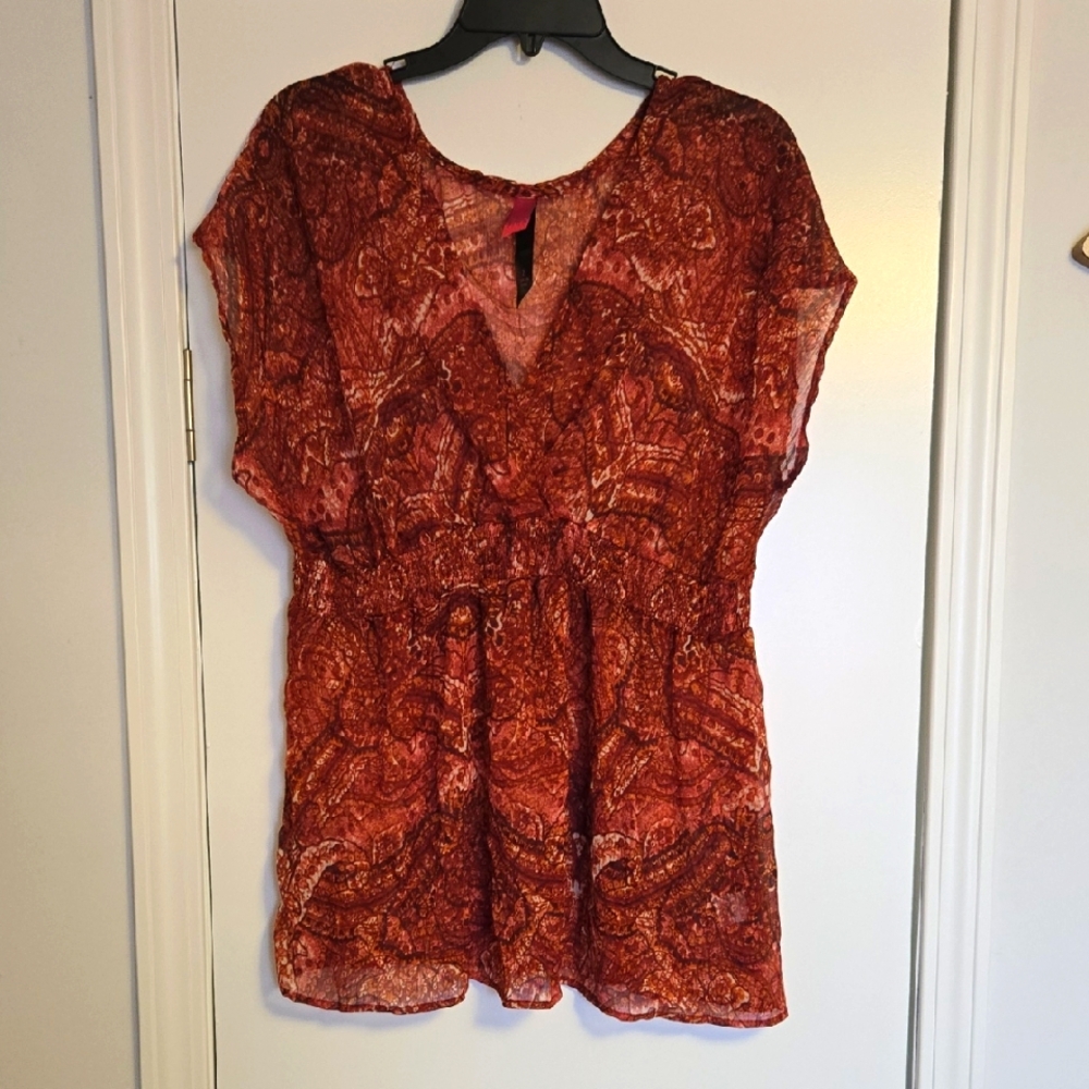 Pure Energy Vibrant Red and Orange Blouse